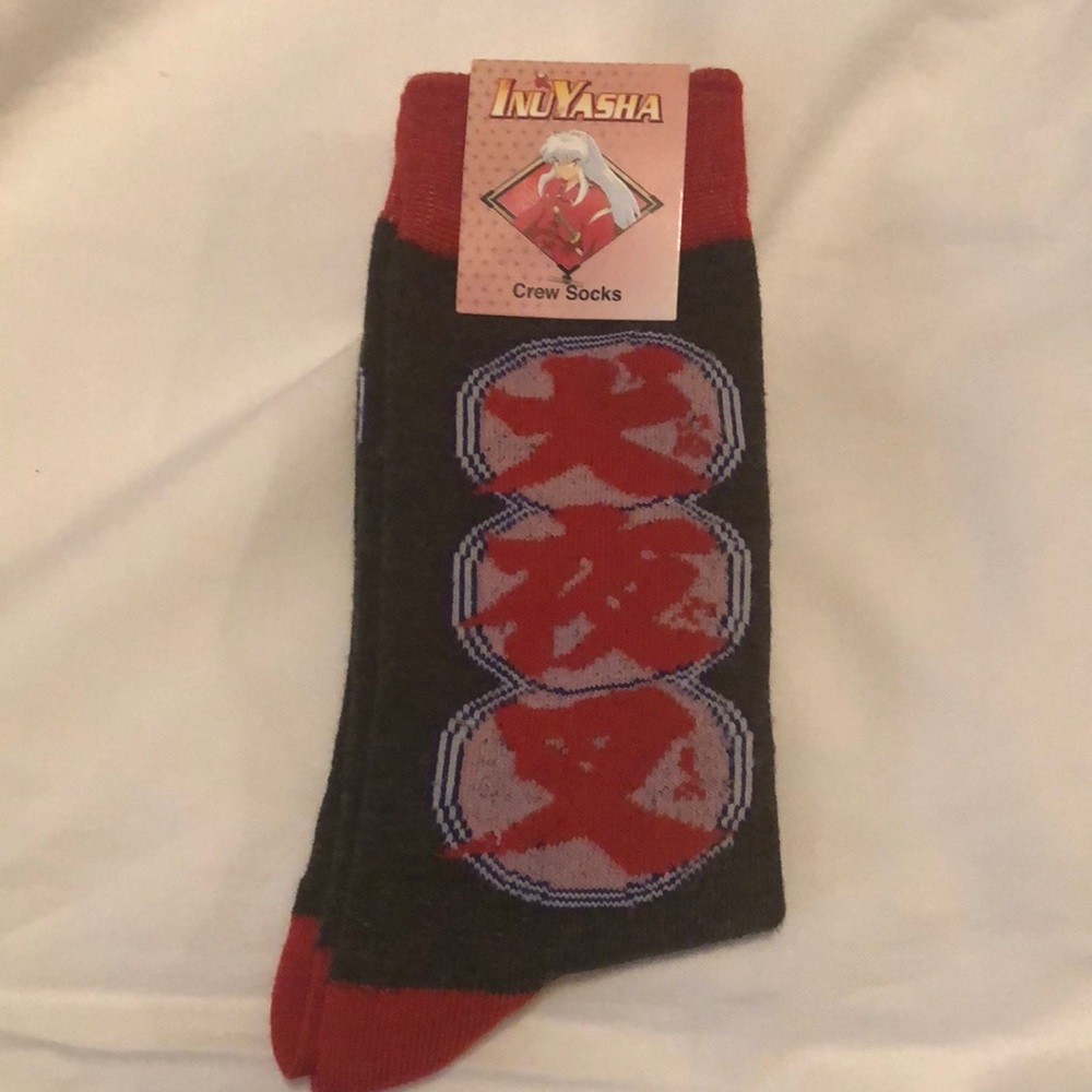 InuYasha Crew Mens socks one size Grey/ Red
